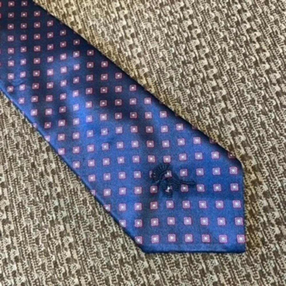 Countess Mara Sistine Satin Navy Blue Red Geometric Diamond Silk Tie‎ Raleighs